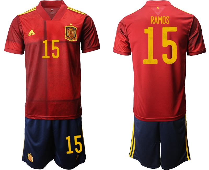 Men 2021 European Cup Spain home red #15 Soccer Jersey